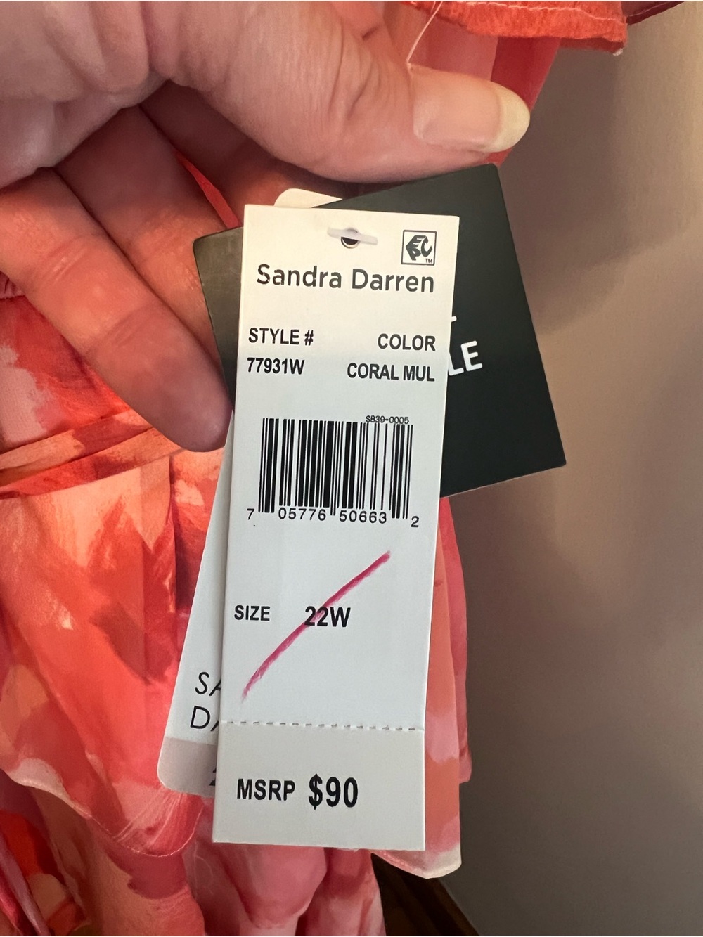 Sandra Darren Plus Size Coral-Pink Tiered Faux Wrap Midi Dress NWT - Picture 5 of 10